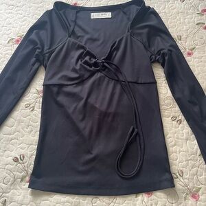 Lucky Brand Blue Long Sleeve Tie Front Blouse